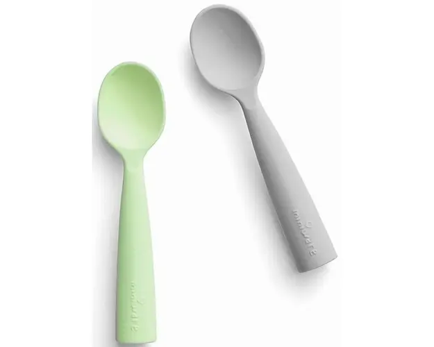 Set de lingurite bebelusi Miniware, 100% silicon alimentar, Grey+Keylime