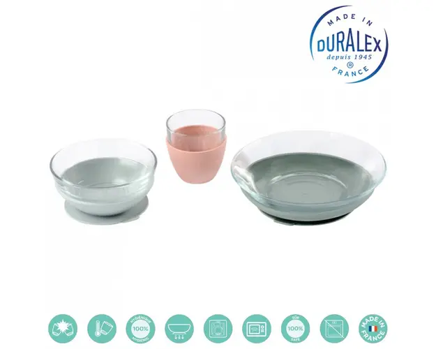 Set de masa 3 piese din sticla DURALEX cu suport antiaderent - Eucalyptus