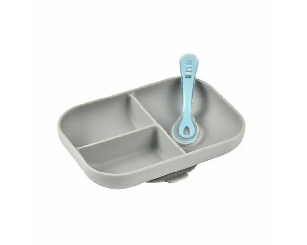 Set de masa silicon Beaba 2 piese - Gri