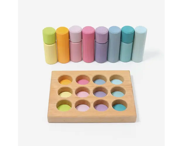 Set de sortare cu cilindri si placuta pentru sortare, pastel