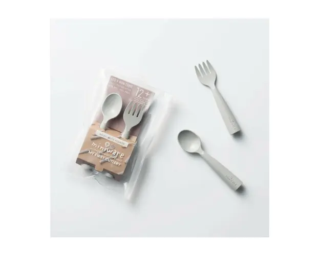 Set de tacamuri bebelusi Miniware My First Cutlery, 100% din materiale naturale biodegradabile, Dove Grey