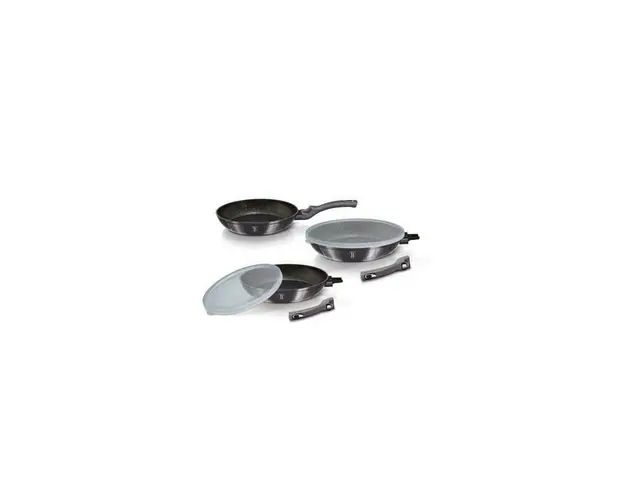 Set de tigai, 5 piese, cu maner detasabil si capac plastic, Carbon Pro Edition, Berlinger Haus, BH/7055