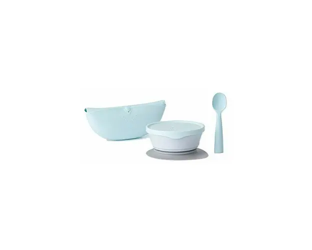 Set diversificare hrana bebelusi Miniware First Bites, 100% din materiale naturale biodegradabile, 4 piese, Aqua