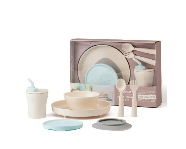 Set diversificare hrana bebelusi Miniware Little Foodie, 100% din materiale naturale biodegradabile, 6 piese, Vanilla Aqua