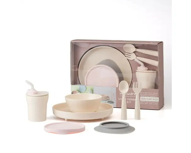 Set diversificare hrana bebelusi Miniware Little Foodie, 100% din materiale naturale biodegradabile, 6 piese, Vanilla+Cotton candy