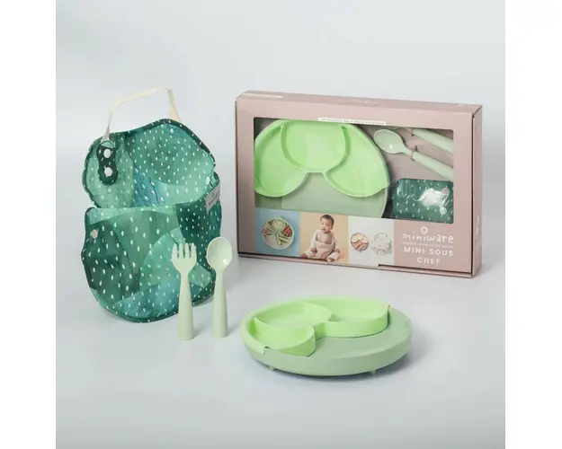 Set diversificare hrana bebelusi Miniware Mini Sous Chef 100% din materiale naturale biodegradabile, 6 piese, Hot succulent