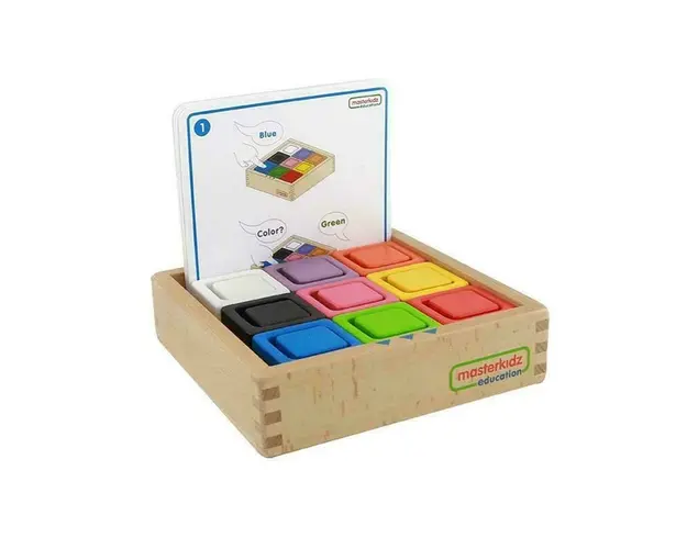 Joc educativ cuburi si patrate-recipient, din lemn,+2 ani, Masterkidz