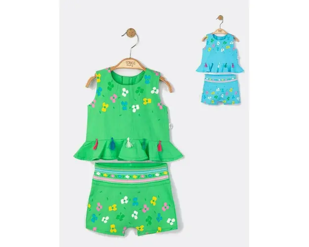 Set elegant bluzita de vara cu pantalonasi pentru fetite Ciucurasi, Tongs baby (Culoare: Albastru, Marime: 6-9 luni)