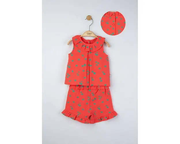 Set elegant bluzita de vara cu pantalonasi pentru fetite din muselina Natural, Tongs baby (Marime: 9-12 luni, Culoare: Corai)