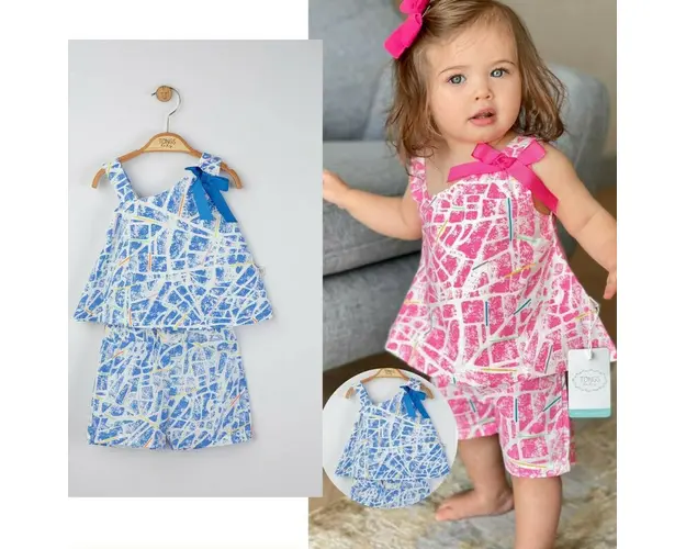Set elegant bluzita de vara cu pantalonasi pentru fetite Mystery, Tongs baby (Culoare: Albastru, Marime: 24-36 luni)