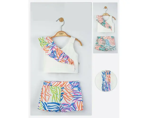 Set elegant bluzita de vara cu pantalonasi pentru fetite, Tongs baby (Culoare: Albastru, Marime: 6-9 luni)