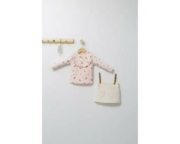 Set elegant cu fustita si bluzita pentru bebelusi Paris Love, Tongs baby (Culoare: Ecru, Marime: 9-12 luni)