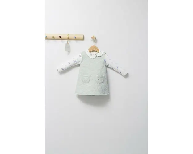 Set elegant cu sarafan si body pentru bebelusi Paris Love, Tongs baby (Marime: 12-18 Luni, Culoare: Vernil)