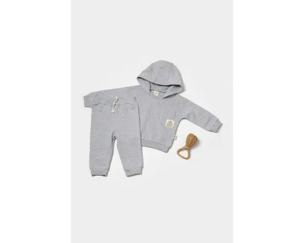 Set hanorac cu gluga si pantaloni, Two thread, 100%bumbac organic - Gri, BabyCosy (Marime: 6-9 luni)