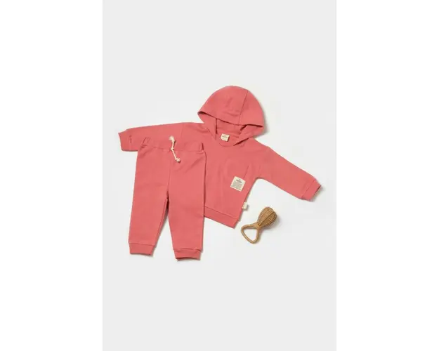Set hanorac cu gluga si pantaloni, Two thread, 100%bumbac organic - Rose, BabyCosy (Marime: 9-12 luni)