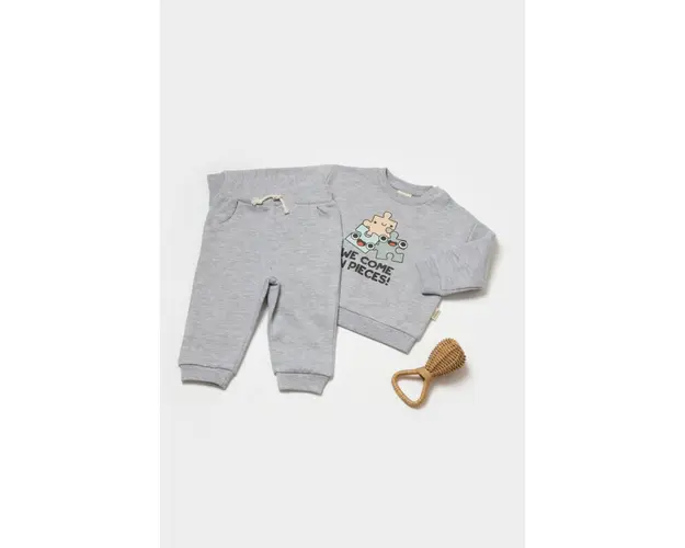 Set hanorac si pantaloni, Two thread, 100%bumbac organic - Gri, BabyCosy (Marime: 6-9 luni)