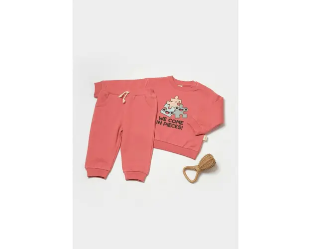 Set hanorac si pantaloni, Two thread, 100%bumbac organic - Rose, BabyCosy (Marime: 6-9 luni)