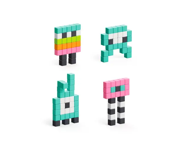 Set joc constructii magnetice PIXIO Mini Monsters, 100 piese, aplicatie gratuita iOS sau Android