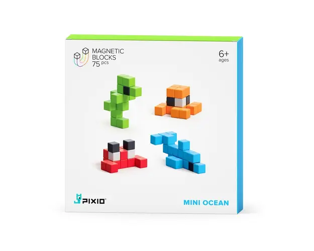 Set joc constructii magnetice PIXIO Mini Ocean, 75 piese, aplicatie gratuita iOS sau Android