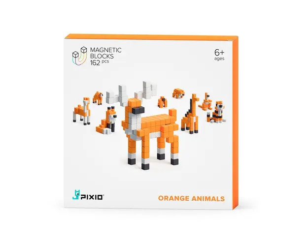 Set joc constructii magnetice PIXIO Orange Animals, 162 piese, aplicatie gratuita iOS sau Android