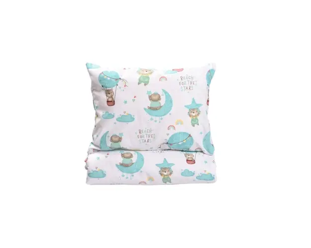 Set lenjerie 3 piese pentru patut incastrabil gradinita model ursuleti in balon