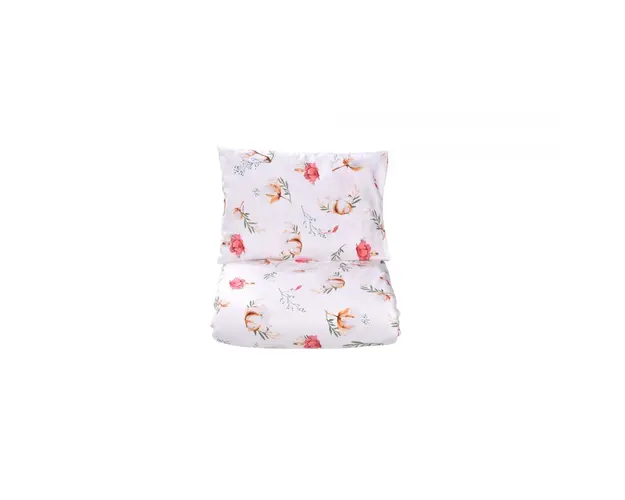 Set lenjerie 3 piese pentru patut stivuibil gradinita model flori de bumbac