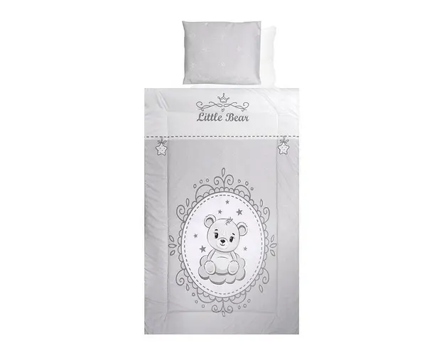 Set lenjerie pat 4 piese, bumbac ranforce, Little Bear Grey