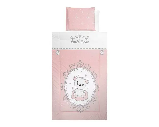 Set lenjerie pat 4 piese, bumbac ranforce, Little Bear Pink