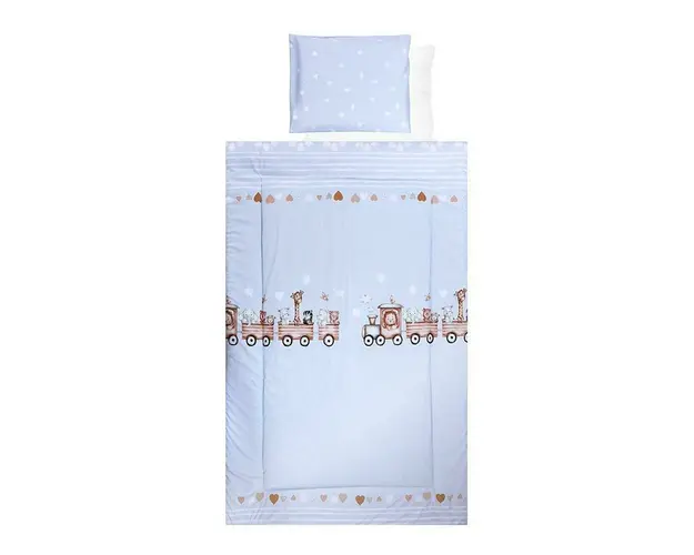 Set lenjerie pat 4 piese, bumbac ranforce, Train Blue