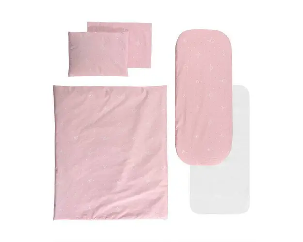 Set lenjerie pentru carucior, cu protectie impermeabila, 6 piese, Little Bear Pink