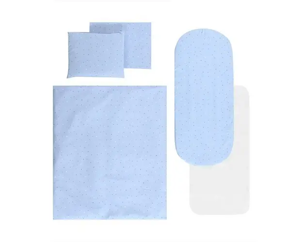 Set lenjerie pentru carucior, cu protectie impermeabila, 7 piese, Blue Sky