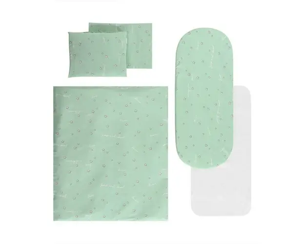 Set lenjerie pentru carucior, cu protectie impermeabila, 7 piese, Green Sleep&Dream