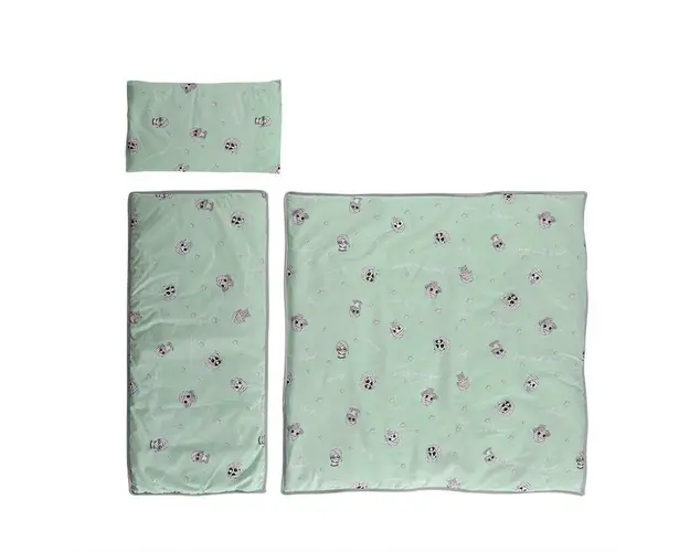 Set lenjerie pentru carucior, de iarna, bumbac ranforce, 4 piese, Friends Green