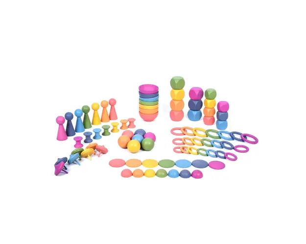 Set de 84 piese lemn mare de 12 forme in 7 culori