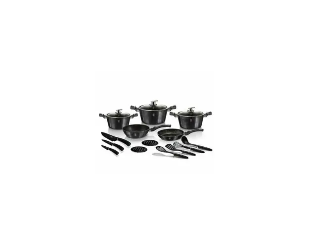 Set oale, cratite si tigai marmorate, 17 piese, din aluminiu forjat, Metallic Line Carbon Pro Edition, Berlinger Haus, BH 6920