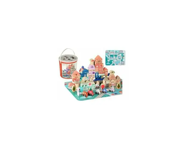 Set oras tip puzzle, din lemn pentru copii, blocuri cu numere si litere, 135 buc, LeanToys, 9830