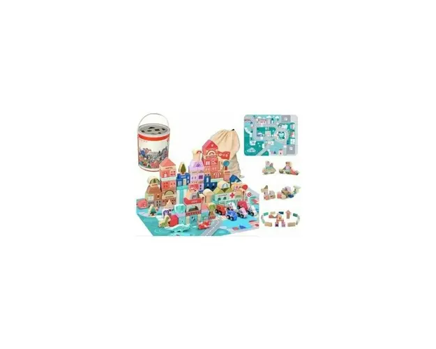Set oras tip puzzle, din lemn pentru copii, blocuri cu numere si litere, 162 buc, LeanToys, 9829