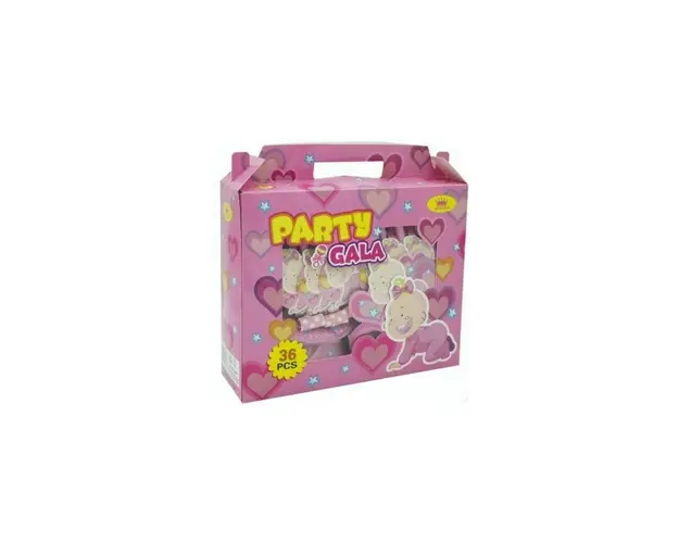 Set pentru petrecere copii, 36 piese, ochelari, coifuri, pahare, farfurii, paie si suflatori roz