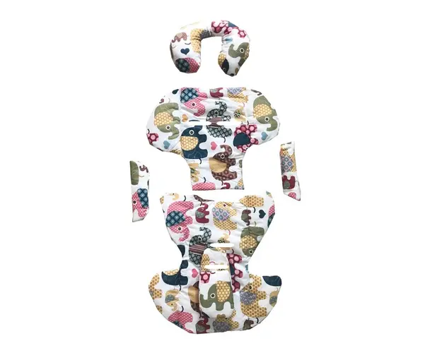 Set perne din bumbac pentru scaun auto copii si bebelusi DeLuxe-elefantei maro