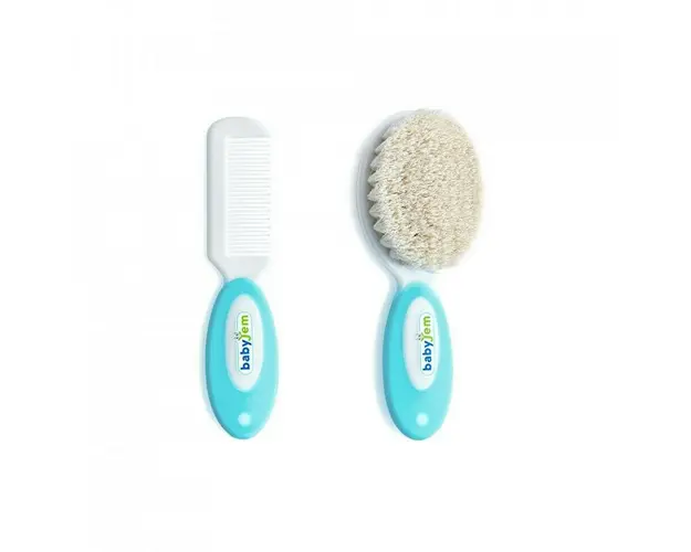 Set pieptan si perie, BabyJem, Din peri naturali, 0 luni+, Albastru