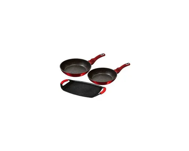 Set placa grill si 2 tigai marmorate cu 3 straturi, Metalic Line Burgundy Edition, Berlinger Haus BH 1668