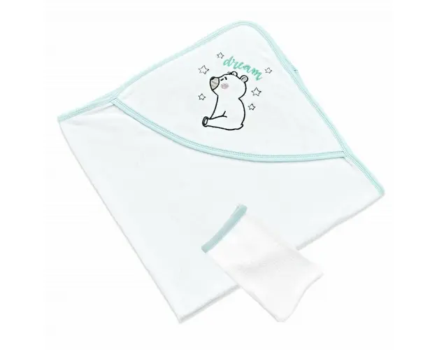 Set prosop cu capison si manusa de baie pentru copii BabyJem (Culoare: Bleu)