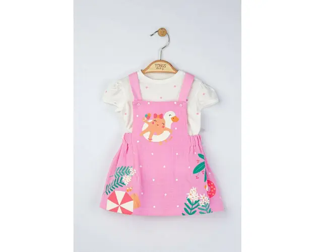 Set rochita din muselina cu tricou cu bulinute pentru fetite, Tongs baby (Culoare: Roz, Marime: 9-12 luni)