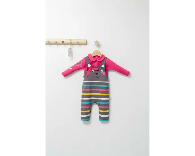 Set salopeta cu bluzita pentru bebelusi Colorful autum, Tongs baby (Culoare: Gri, Marime: 9-12 luni)