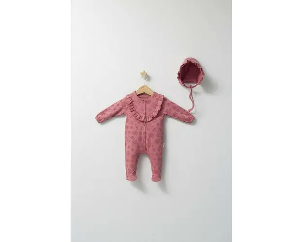 Set salopeta cu caciulita cu volanas pentru bebelusi Ballon, Tongs baby (Culoare: Mov, Marime: 3-6 Luni)