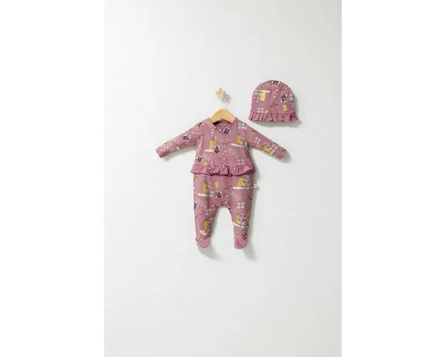 Set salopeta cu caciulita cu volanas pentru bebelusi Fun Penguin, Tongs baby (Culoare: Gri, Marime: 0-3 Luni)
