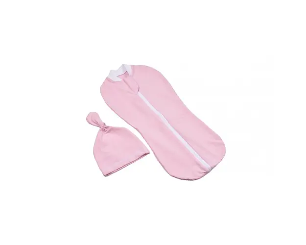 Set sistem de infasat si caciulita bumbac organic roz si 0-3 luni