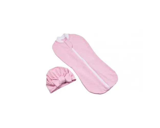Set sistem de infasat si turban bumbac organic roz si 0-3 luni