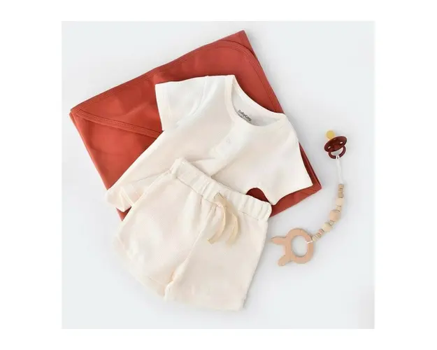 Set tricou cu pantaloni scurti - 100% bumbac organic - Ecru, BabyCosy (Marime: 6-9 luni)