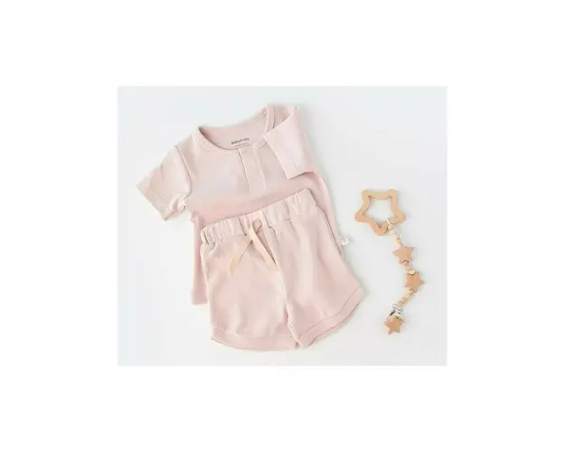 Set tricou cu pantaloni scurti - 100% bumbac organic - Roz, BabyCosy (Marime: 3-6 Luni)